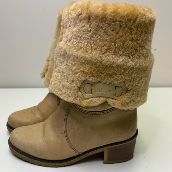 Blondo 70’s Vintage Women’s 9 Shearling Leather Sheepskin Boots Stacked Heel Rad - Picture 6 of 16